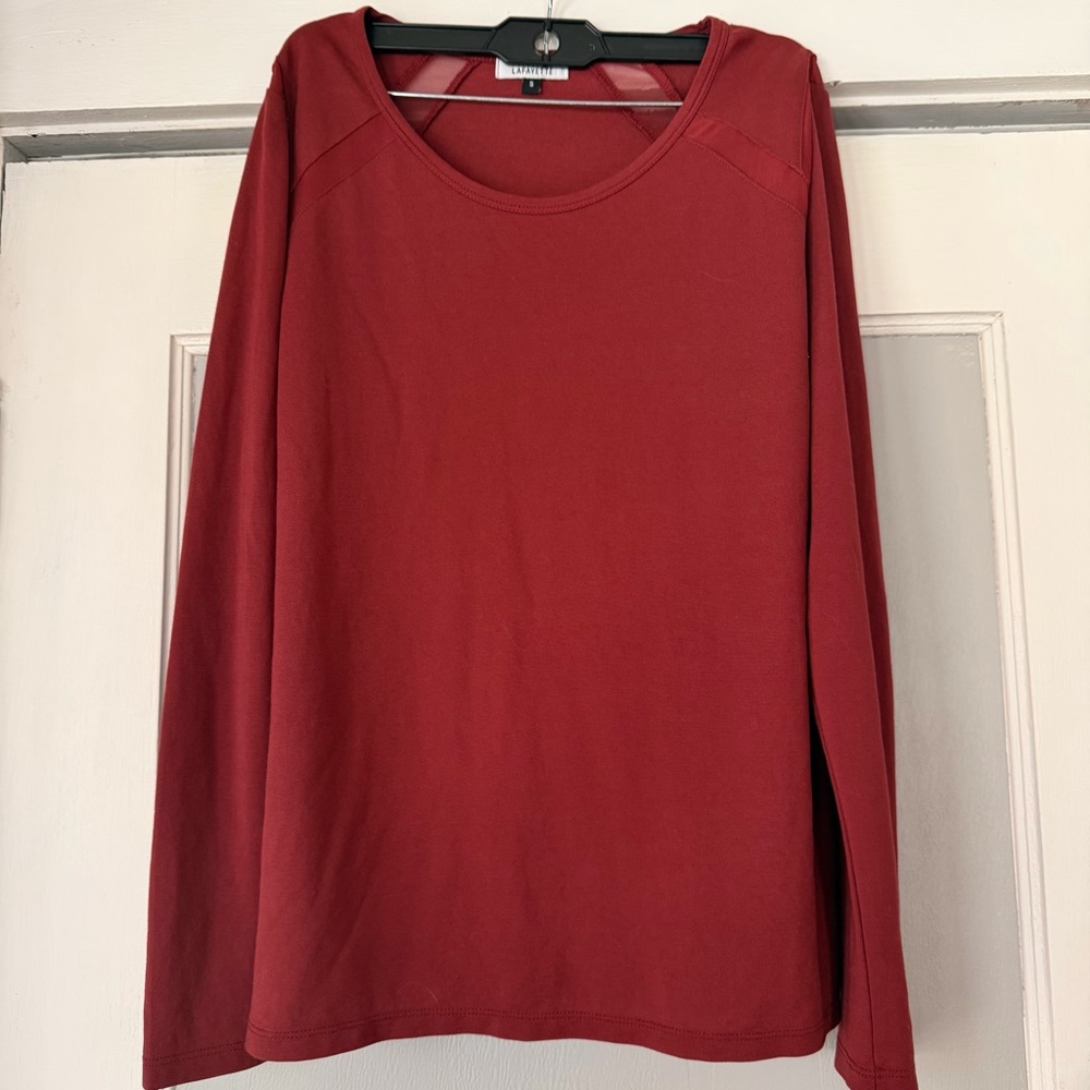 Galeries Lafayette mesh inlay long sleeve shirt burgundy red